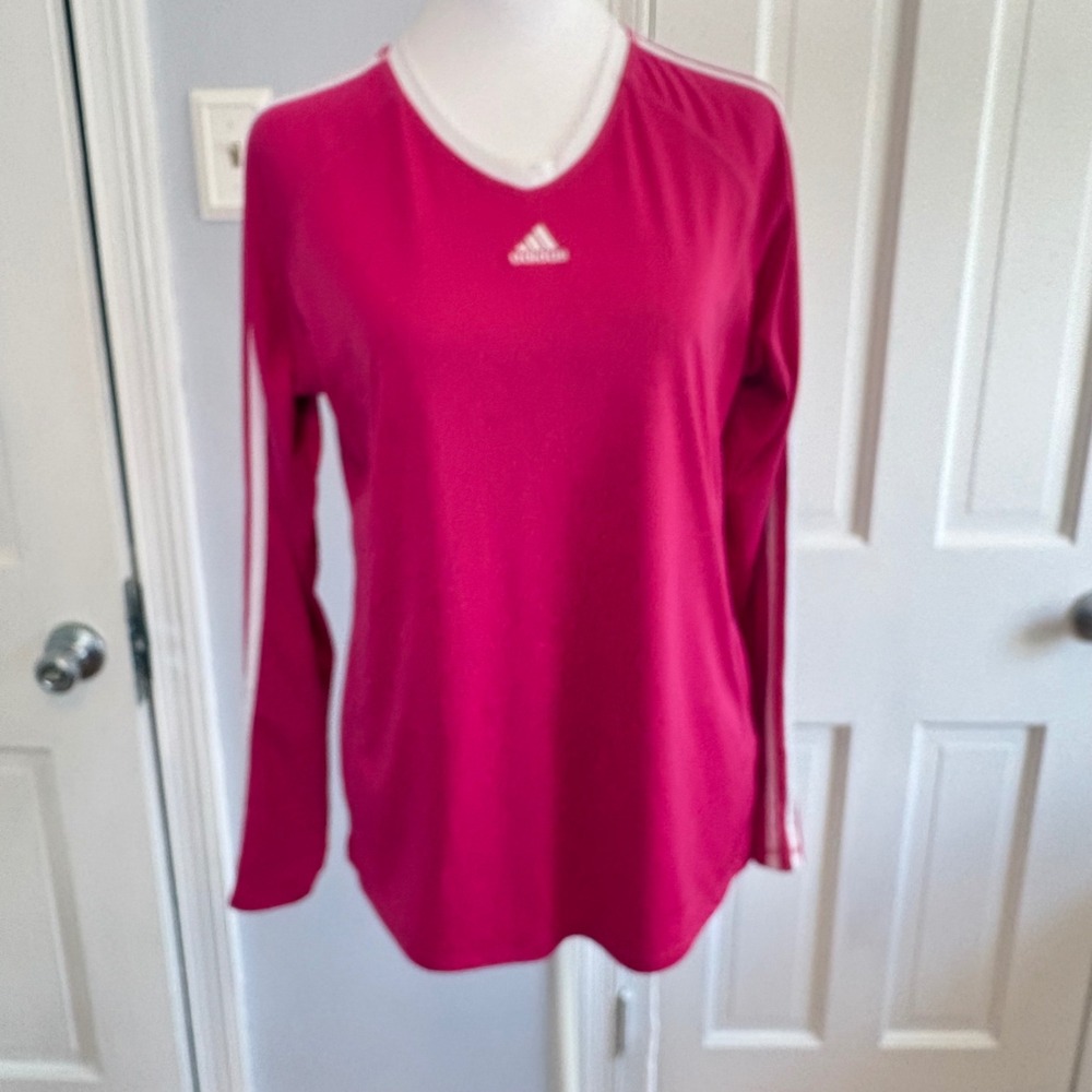 Adidas Womens Medium Long Sleeve Active 360 Top Pink 3-Stripe Long Sleeve